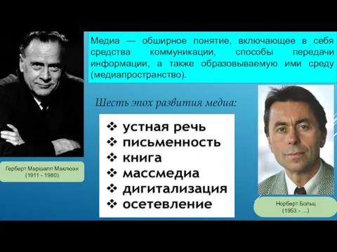 Медиа — обширное понятие, включающее в себя средства коммуникации, способы передачи информации,