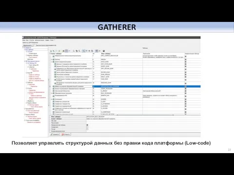 GATHERER Позволяет управлять структурой данных без правки кода платформы (Low-code)