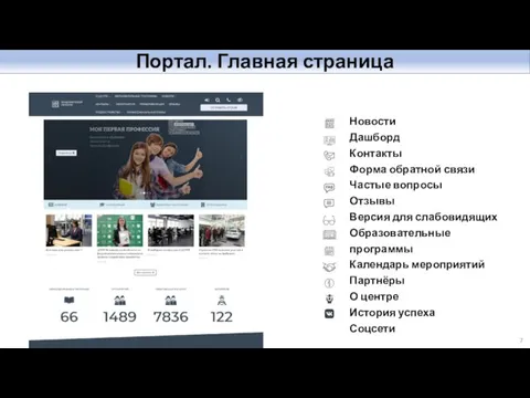 Портал. Главная страница Новости Дашборд Контакты Форма обратной связи Частые вопросы Отзывы