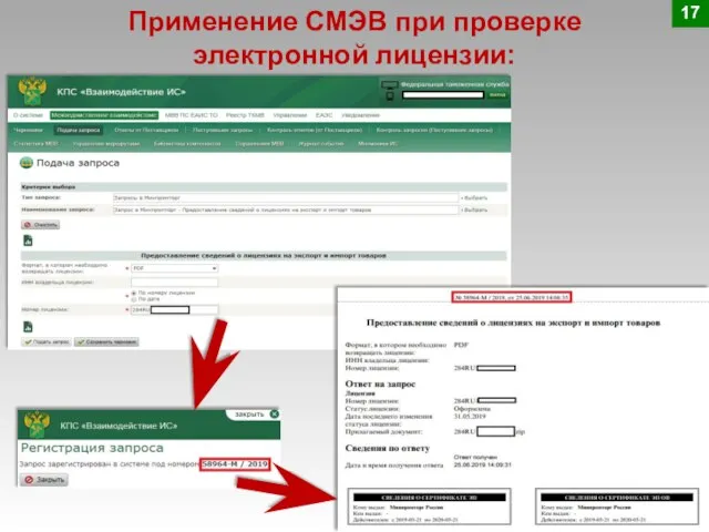 Применение СМЭВ при проверке электронной лицензии: 17