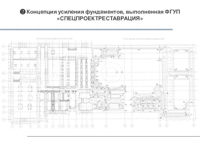 ❷ Концепция усиления фундаментов, выполненная ФГУП «СПЕЦПРОЕКТРЕСТАВРАЦИЯ»