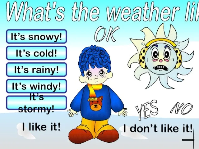 What's the weather like? It’s rainy! It’s stormy! It’s cold! It’s snowy!