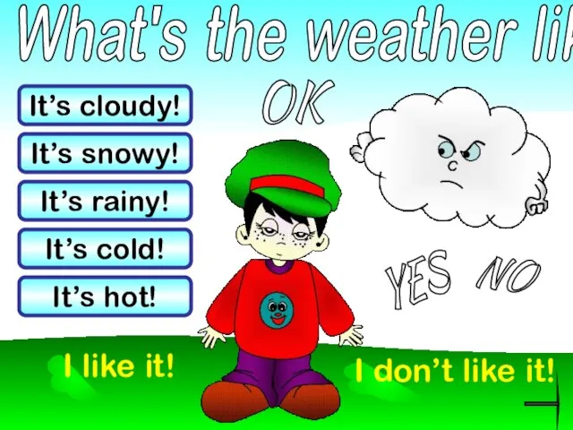 What's the weather like? It’s rainy! It’s hot! It’s cloudy! It’s snowy!