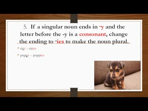 5. If a singular noun ends in ‑y and the letter before