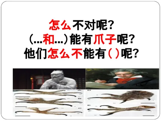 怎么不对呢? （...和...）能有爪子呢? 他们怎么不能有（ ）呢?