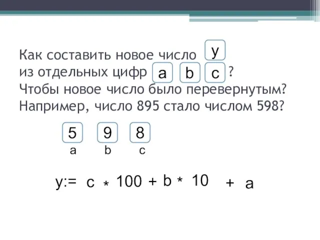 Как составить новое число из отдельных цифр ? Чтобы новое число было