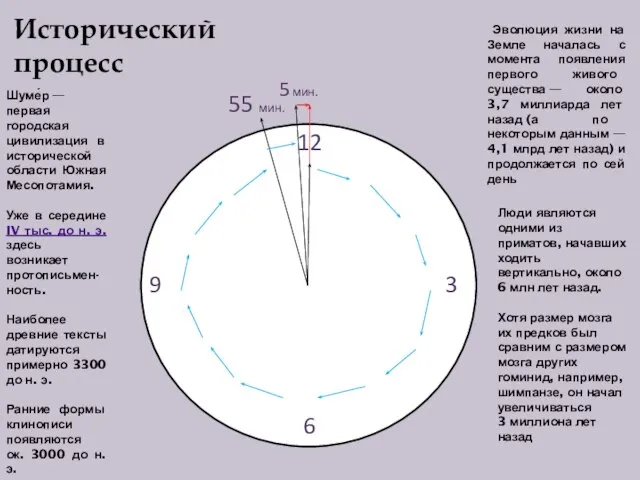 Исторический процесс 12 5 мин. 55 мин. 3 6 9 Эволюция жизни