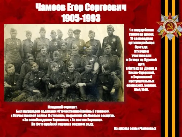 Чамеев Егор Сергеевич 1905-1993 Из архива семьи Чамеевых 1-я гвардейская танковая армия.