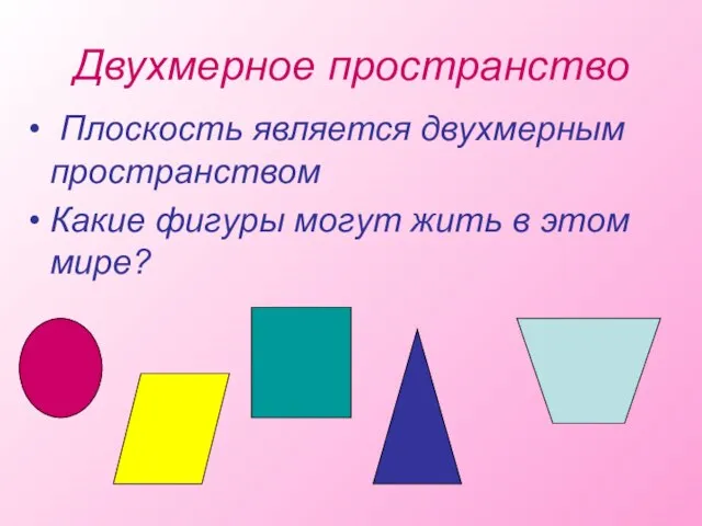 Двухмерное пространство Плоскость является двухмерным пространством Какие фигуры могут жить в этом мире?