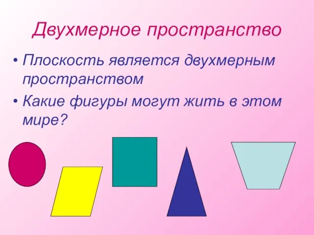 Двухмерное пространство Плоскость является двухмерным пространством Какие фигуры могут жить в этом мире?