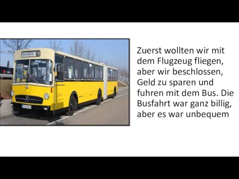 Zuerst wollten wir mit dem Flugzeug fliegen, aber wir beschlossen, Geld zu