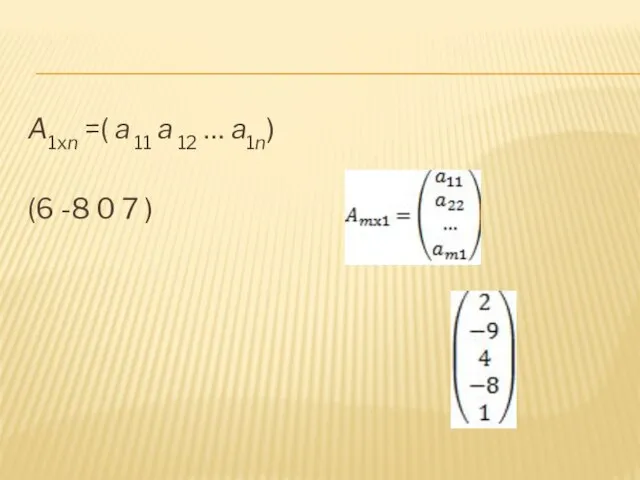 A1xn =( a 11 a 12 … a1n) (6 -8 0 7 )