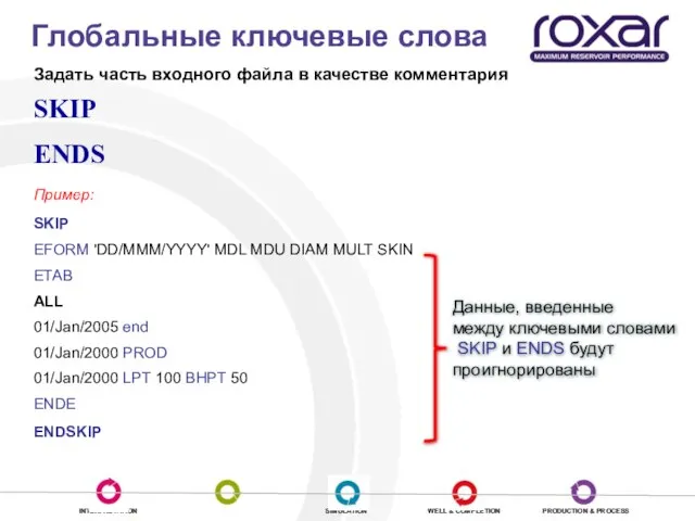 Глобальные ключевые слова Задать часть входного файла в качестве комментария SKIP ENDS