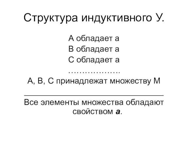 Структура индуктивного У. А обладает а В обладает а С обладает а