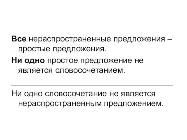 Все нераспространенные предложения – простые предложения. Ни одно простое предложение не является