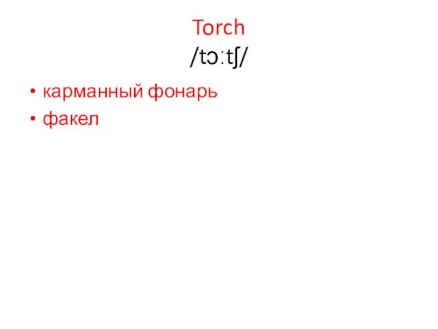 Torch /tɔːtʃ/ карманный фонарь факел