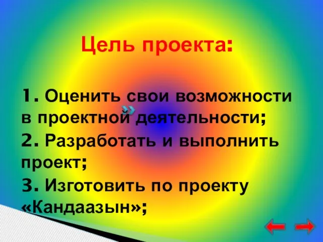 Цель проекта: 1. Оценить свои возможности в проектной деятельности; 2. Разработать и