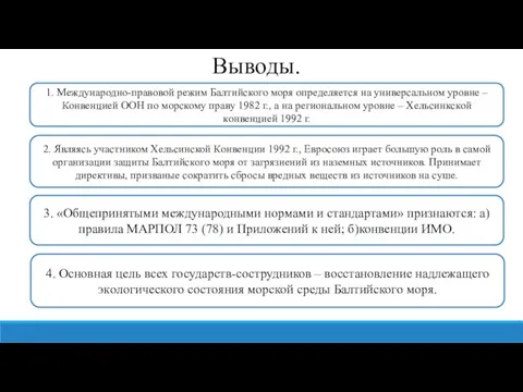 Выводы. 1. Междyнародно-пpавовой режим Балтийcкого моря опредeляется на yниверсальном yровне – Конвенцией