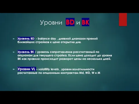 Уровни BD и BK Уровень BD - balance day , дневной диапазон