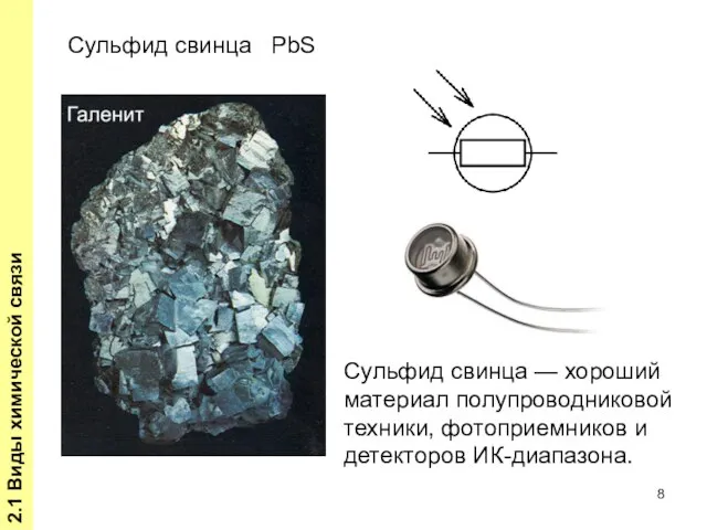 2.1 Виды химической связи Сульфид свинца PbS Сульфид свинца — хороший материал