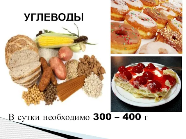 УГЛЕВОДЫ В сутки необходимо 300 – 400 г