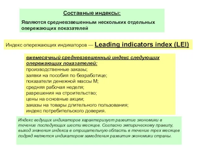 Составные индексы: Являются средневзвешенным нескольких отдельных опережающих показателей Индекс опережающих индикаторов —