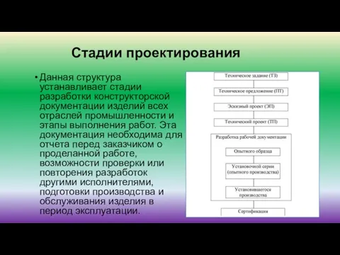 Стадии проектирования Данная структура устанавливает стадии разработки конструкторской документации изделий всех отраслей