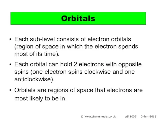 Each sub-level consists of electron orbitals (region of space in which the