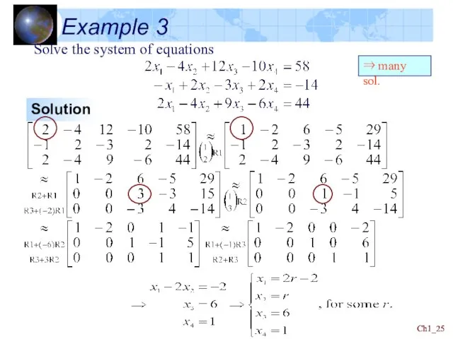 Ch1_ Ch1_ Example 3 Solve the system of equations Solution ⇒ many sol.