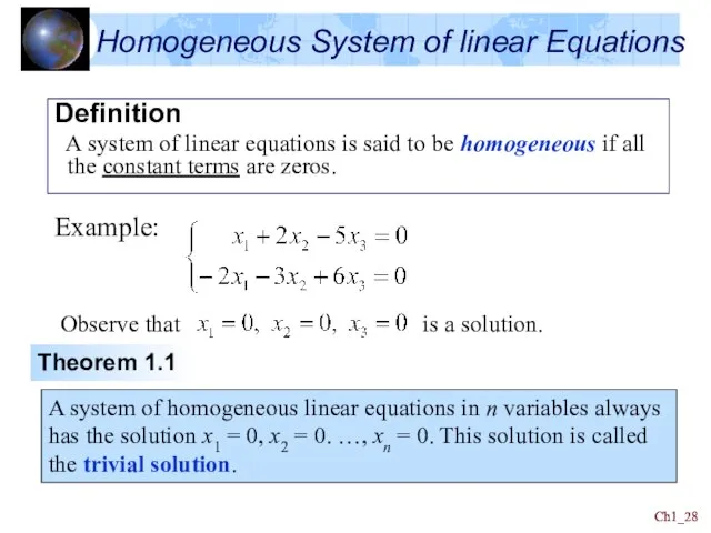 Ch1_ Ch1_ Homogeneous System of linear Equations Definition A system of linear