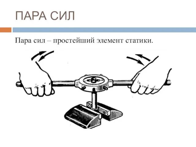 ПАРА СИЛ Пара сил – простейший элемент статики.