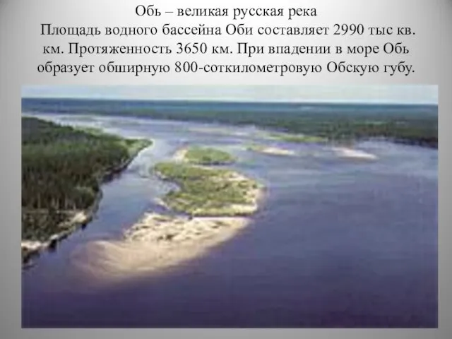Обь – великая русская река Площадь водного бассейна Оби составляет 2990 тыс