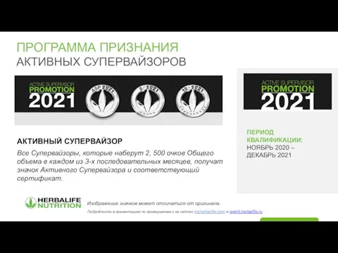 ПРОГРАММА ПРИЗНАНИЯ АКТИВНЫХ СУПЕРВАЙЗОРОВ АКТИВНЫЙ СУПЕРВАЙЗОР Все Супервайзоры, которые наберут 2, 500