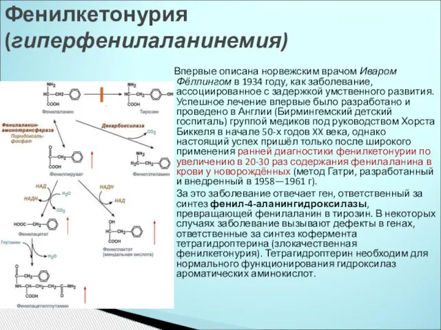 Впервые описана норвежским врачом Иваром Фёллингом в 1934 году, как заболевание, ассоциированное