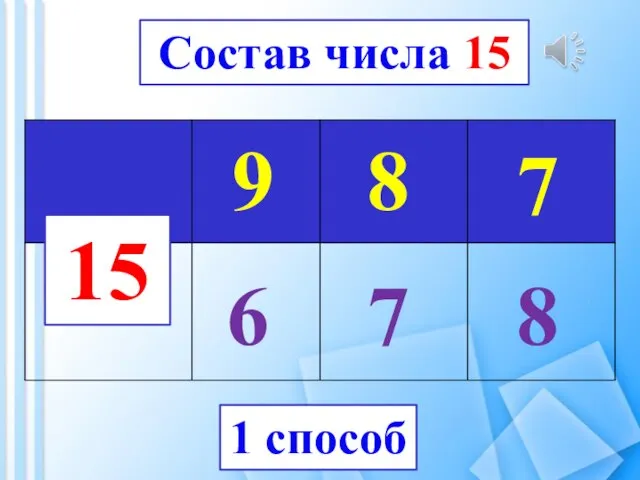 15 9 8 7 6 7 8 1 способ Состав числа 15