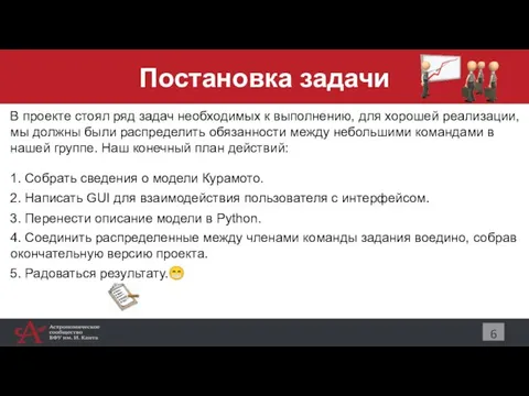 Постановка задачи 6 В проекте стоял ряд задач необходимых к выполнению, для