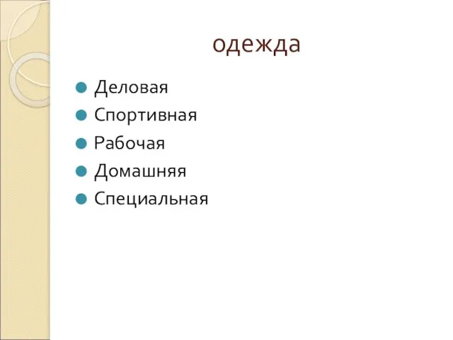 одежда Деловая Спортивная Рабочая Домашняя Специальная