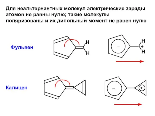 Для неальтернантных молекул электрические заряды атомов не равны нулю; такие молекулы поляризованы