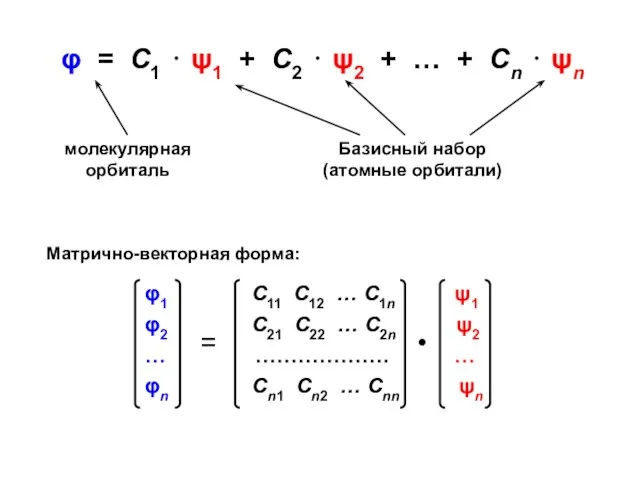 φ = С1 ⋅ ψ1 + С2 ⋅ ψ2 + … + Сn ⋅ ψn