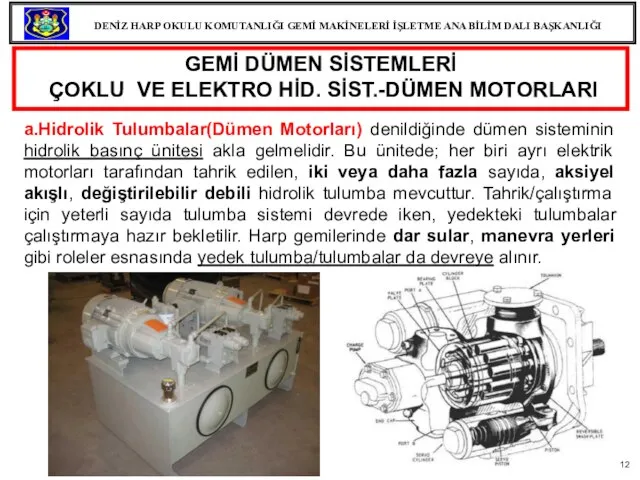 GEMİ DÜMEN SİSTEMLERİ ÇOKLU VE ELEKTRO HİD. SİST.-DÜMEN MOTORLARI a.Hidrolik Tulumbalar(Dümen Motorları)