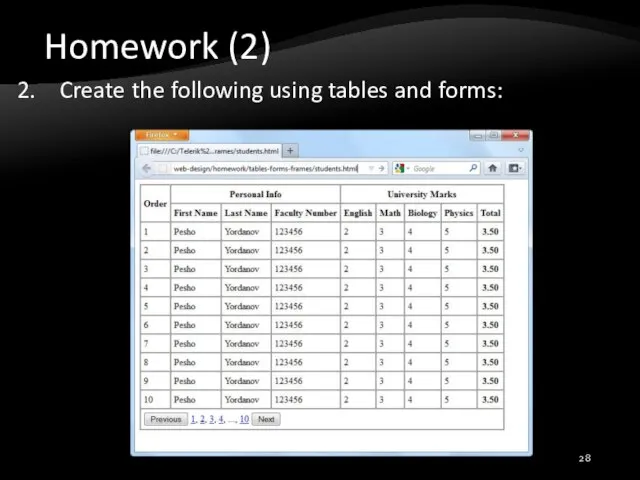 Homework (2) Create the following using tables and forms: