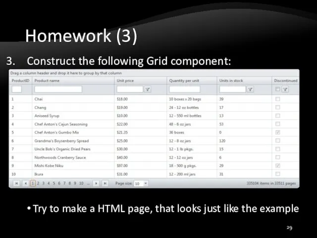 Homework (3) Construct the following Grid component: Try to make a HTML