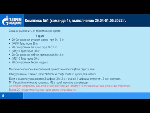 Комплекс №1 (команда 1), выполнение 29.04-01.05.2022 г. Задача: выполнить за минимальное время.