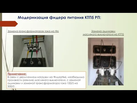 Модернизация фидера питания КТП5 РП: Замена трансформаторов тока на Ф6 Замена ошиновки