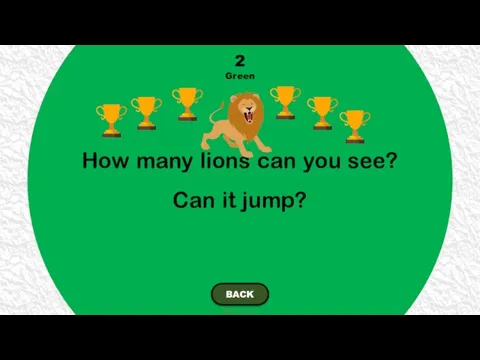 How many lions can you see? Can it jump? 2 Green BACK