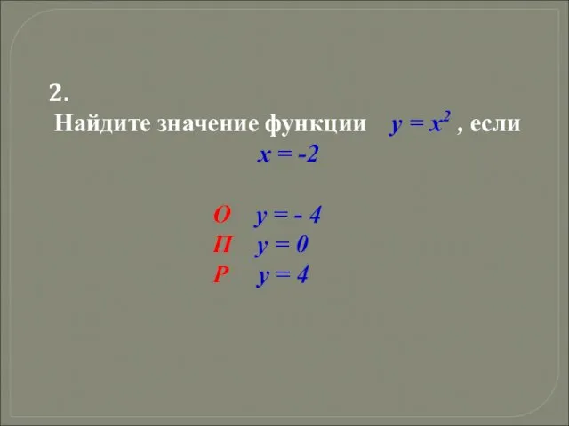 2. Найдите значение функции y = x2 , если x = -2