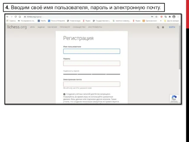 4. Вводим своё имя пользователя, пароль и электронную почту.