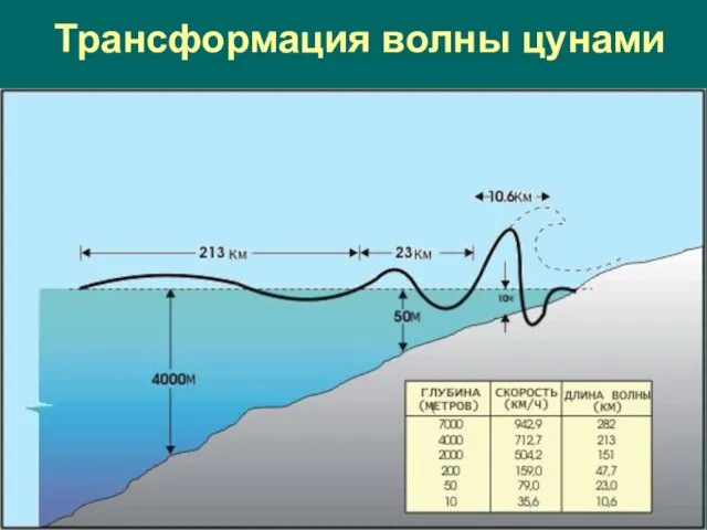 Трансформация волны цунами