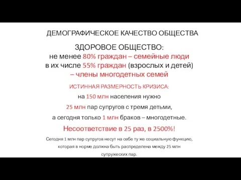 ИСТИННАЯ РАЗМЕРНОСТЬ КРИЗИСА: на 150 млн населения нужно 25 млн пар супругов