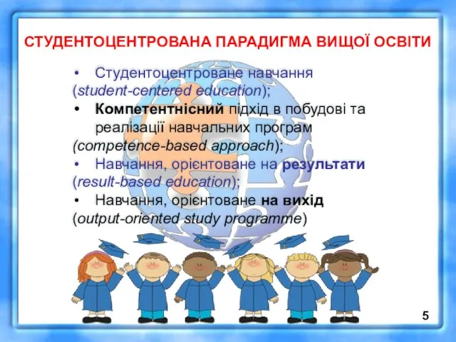 СТУДЕНТОЦЕНТРОВАНА ПАРАДИГМА ВИЩОЇ ОСВІТИ Студентоцентроване навчання (student-centered education); Компетентнісний підхід в побудові